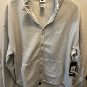 New Reebok Cream Zip-Up Fleece Jacket